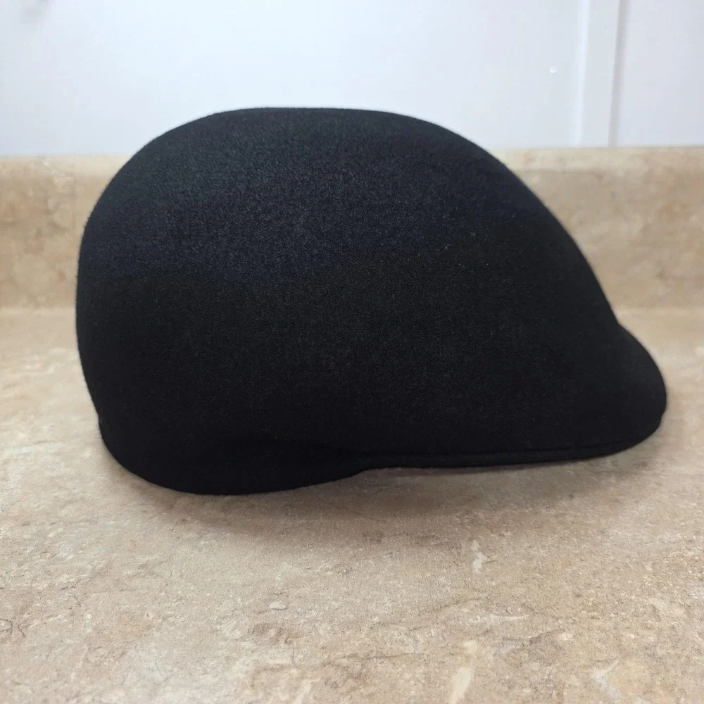 VTG Country Gentleman Hat Flat Cap XL Black Wool Felt Line Classic Winter Cabbie